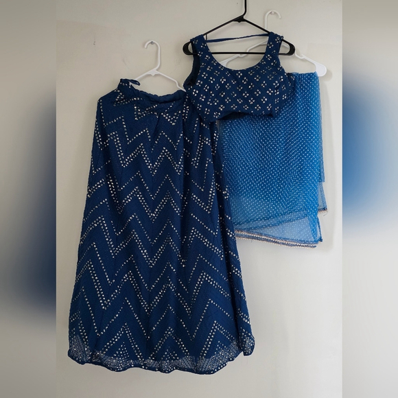 Blue Sequin Thread Embroidered Faux Georgette Lehenga Choli - Picture 4 of 15